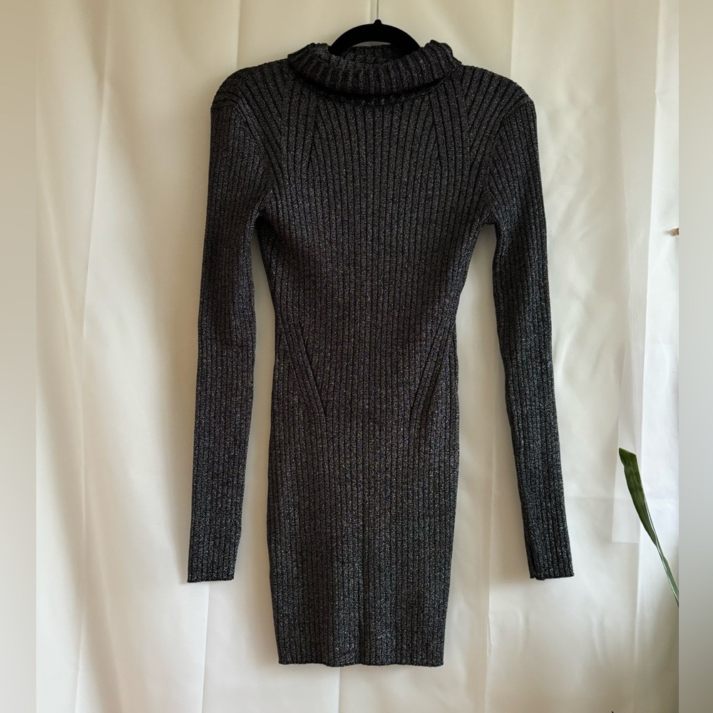 AllSaints Juliette Metallic Long Sleeve Turtleneck Rib Sweater Dress - Picture 5 of 9